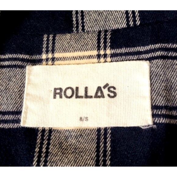 Rollas Horizon Check Flannel Blazer Navy Plaid Double-Breasted Womens 8 Flawless - Picture 8 of 9